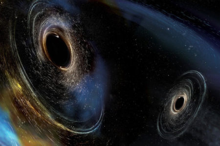 Ilustración artística de los agujeros negros cuyas colisiones formaron las ondas gravitacionales detectadas por el observatorio LIGO. / Imagen: LIGO